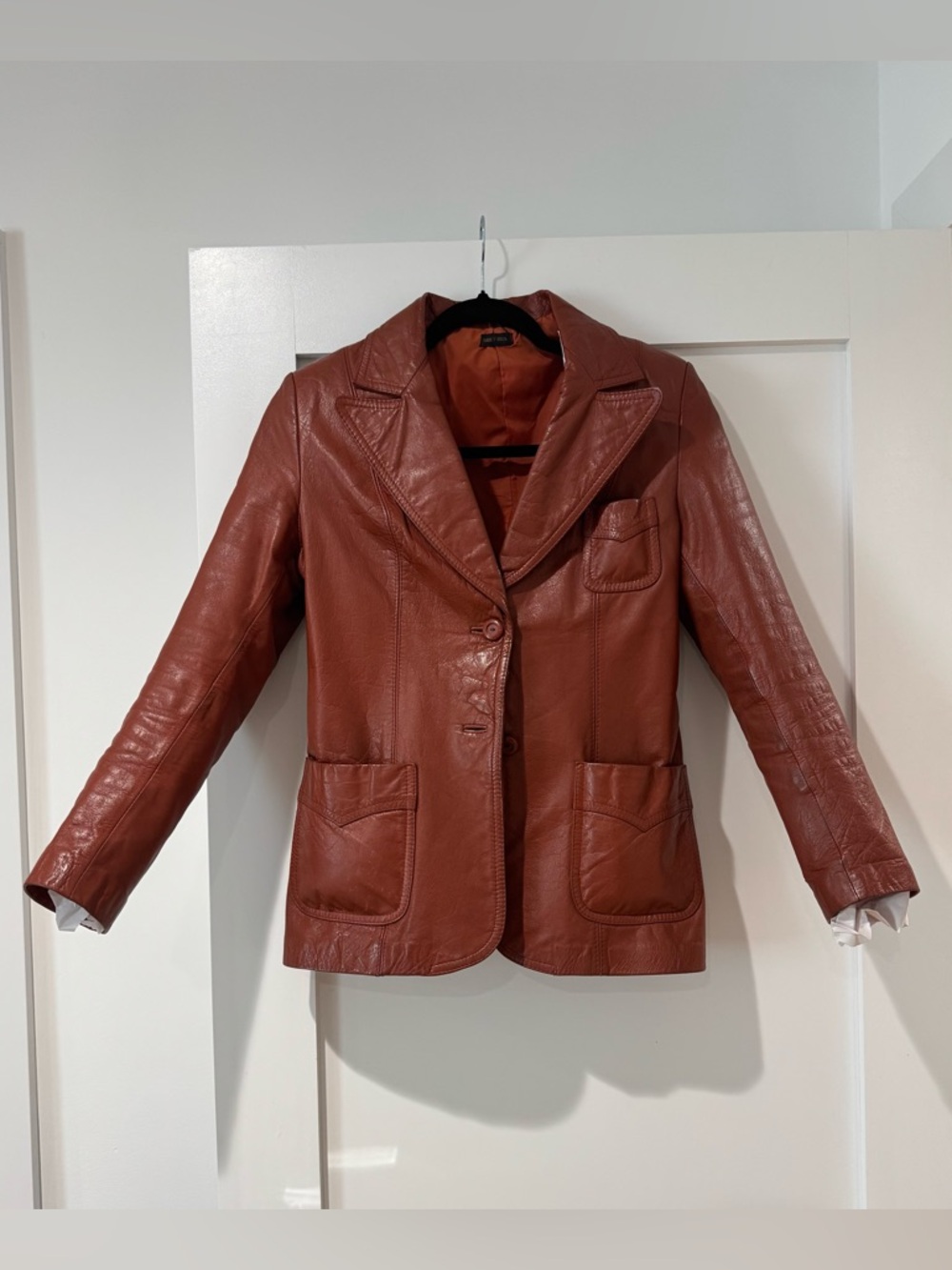 Authentic Original Vintage Style Rust Orange Leather Blazer Jacket